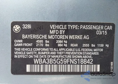 2015 BMW 328I xDrive z USA, uszkodzony, nr VIN WBA3B5G59FNS18842